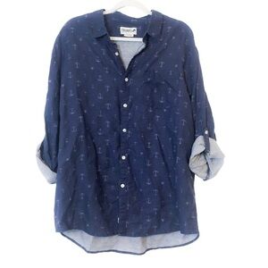 Trunks Nautical Anchor Navy Button Down 3/4 Sleeve XL